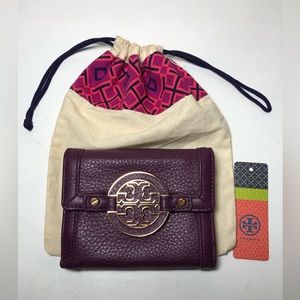 Tory Burch NWT Amanda Double Snap Wallet Purple Violet Wallet + dust bag